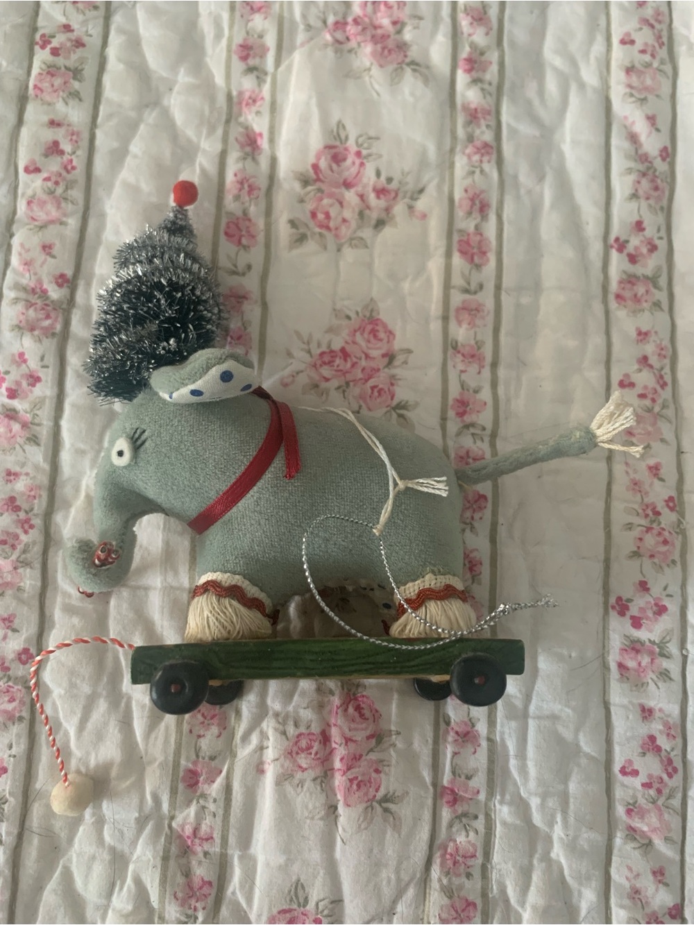Plush Elephant Pull Toy in Soft Sage Green - Kids Toys